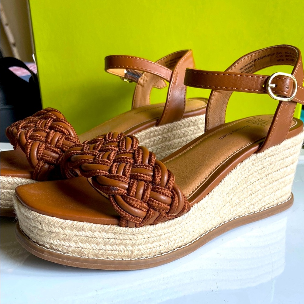 Time and Tru Brown Woven Wedge Sandals